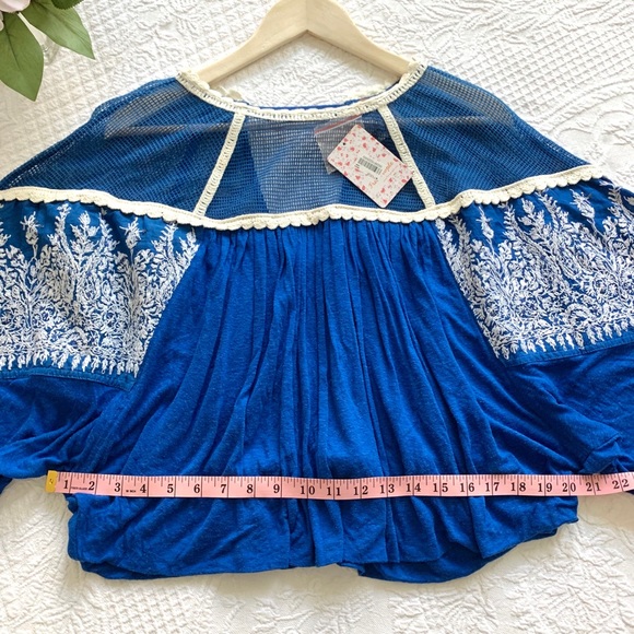 NWT Free People Carly Embroidered Top Blue XS - Picture 11 of 15